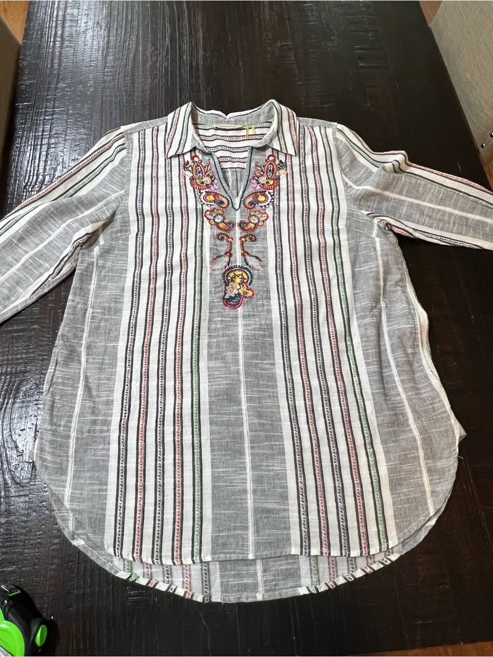 Soft Surroundings Shirt Womens Large Aruba Embroidered Pullover Tunic Boho Strip - Picture 2 of 14